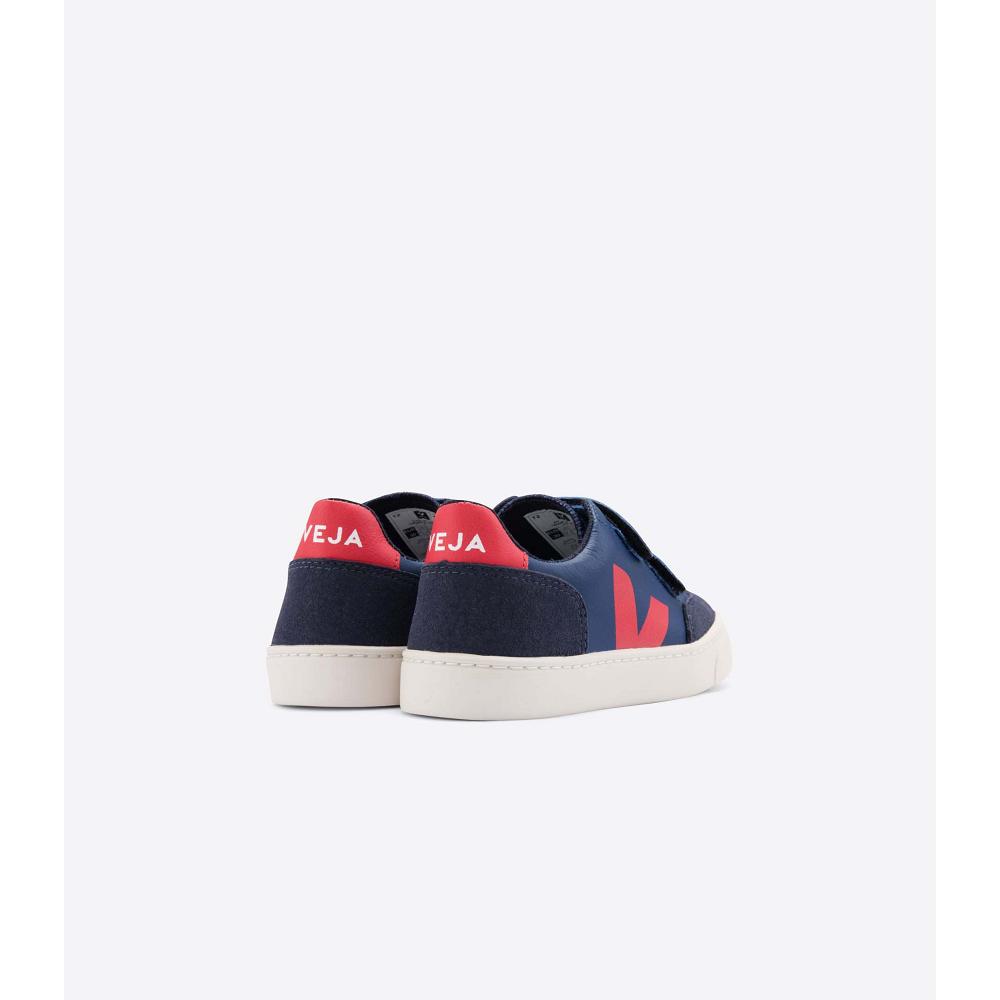 Veja V-12 LEATHER Kids' Sneakers Navy | NZ 874VRW